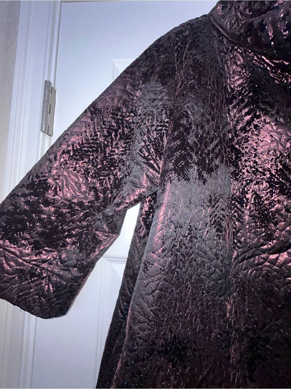 Bryn Walker Metallic Two Button 3/4 Length Sleeve Long Jacket Coat - Picture 5 of 11